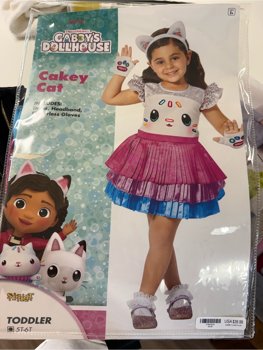 Gabby’s Dollhouse Cakey Cat Costume Toddler Girls 5–6T Dress Set